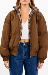 All I Wanted Brown Plaid Puffer Jacket